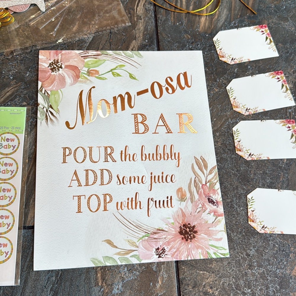 NEW Rose Gold 'But First Mimosas' Party Banner and new baby stickers - Picture 5 of 10